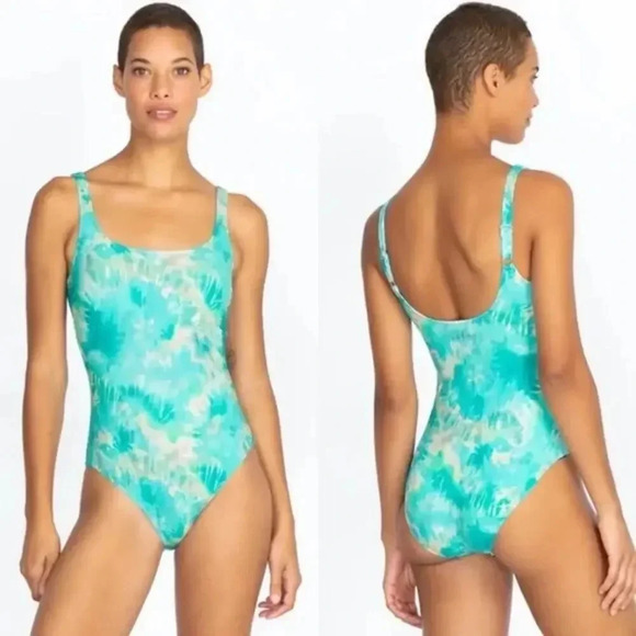 NWOT Johnny Was Calme Aqua Keys Turquoise Tie Dye One Piece Tank Swimsuit SZ XL - Picture 1 of 8